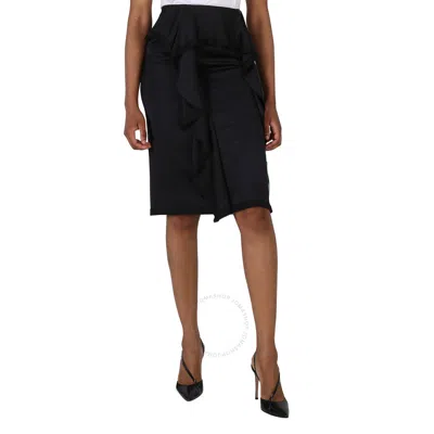BURBERRY OPEN BOX - BURBERRY LADIES BLACK MARTIA RUFFLE TRIM SILK SKIRT