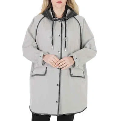 Pre-owned Burberry Ladies Black Melange Cotton-canvas Leather-trimmed Hooded Coat, Size