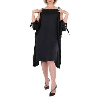 Pre-owned Burberry Ladies Black Miley Strap Detail Location Print Silk Dress