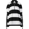 Burberry Ladies Black Pattern Zip Detail Striped Pique Cotton Loose Fit Rugby Shirt In Black