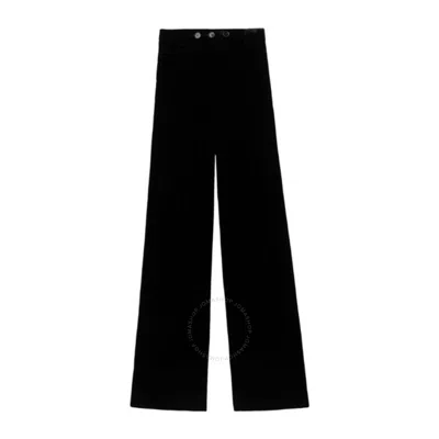 Burberry Ladies Black Pleated Wide-leg Velvet Trousers