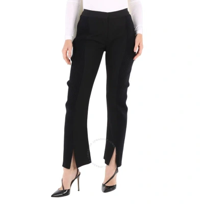 Burberry Ladies Black Ribbed-panel Flared Wool Trousers