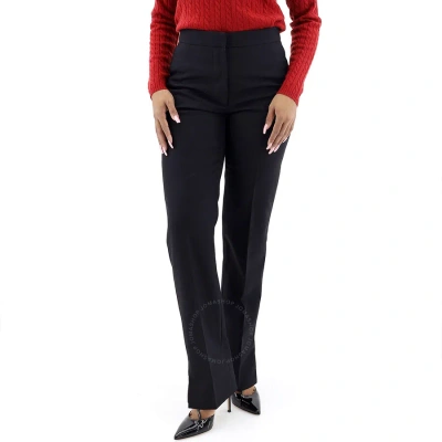 Burberry Ladies Black Satin Stripe Detail Wool Tailored Trousers