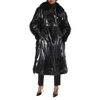 Burberry Ladies Black Shearling Trim Plastic Trench Coat In Black