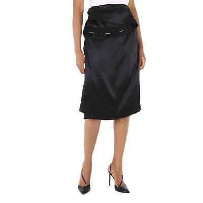 Pre-owned Burberry Ladies Black Silk Satin Foldover Skirt