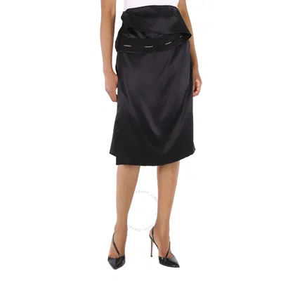 Burberry Ladies Black Silk Satin Foldover Skirt