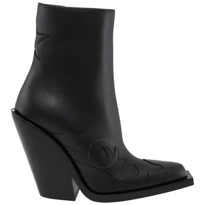 Burberry Ladies Black Star Detail Leather Block-heel Ankle Boots