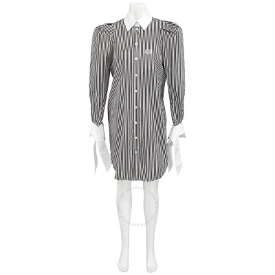 Burberry Ladies Black Striped Cotton Poplin Shirt Dress