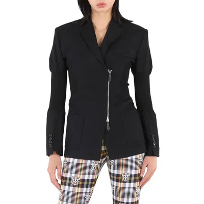 Pre-owned Burberry Ladies Black Technical Twill Reconstructed Blazer