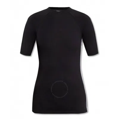Burberry Ladies Black Thora Logo Tape Stretch-cotton T-shirt In Metallic
