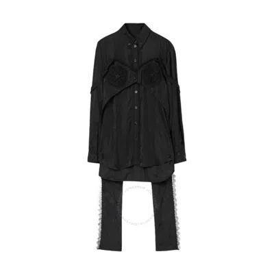 Burberry Ladies Black  Thorn Vine Viscose Silk Jacquard Reconstructed Shirt