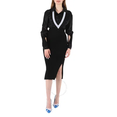 Burberry Ladies Black V-striped Insert Knit Wool Dress