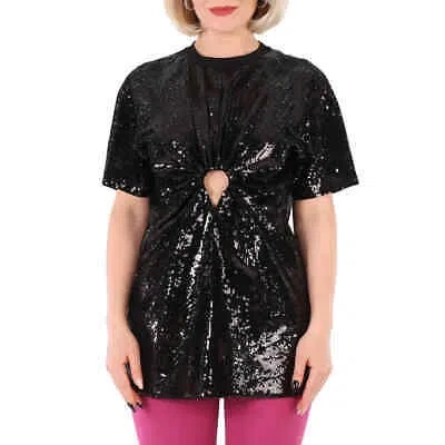 Pre-owned Burberry Ladies Black Virginia Sequin Oversize Cut-out T-shirt