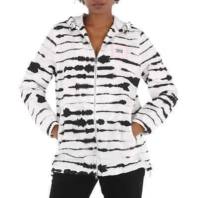 Pre-owned Burberry Ladies Black/white Watercolour Print Econyl Hooded Parka