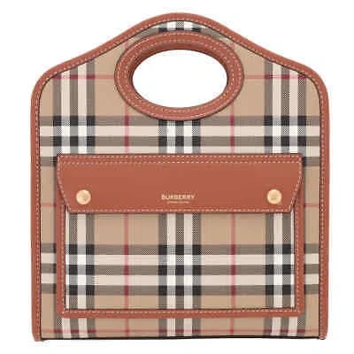 Pre-owned Burberry Ladies Briar Brown Check And Leather Mini Pocket Bag 8066166