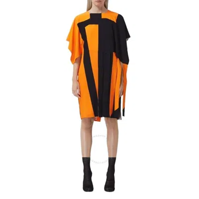Burberry Ladies Bright Orange Ip Geometric Print Dress In Black
