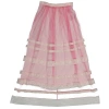 Burberry Ladies Bright Pink Floral Lace-trim Tulle Maxi Skirt In Bright Pink