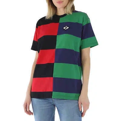 Pre-owned Burberry Ladies Bright Red Carrick Embroidered Logo Rugby Stripe Tee, Size