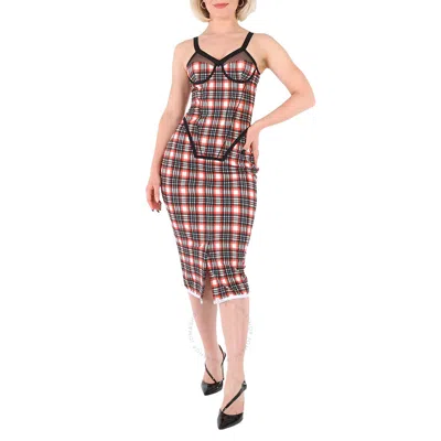 Burberry Ladies Bright Red Check Check Stretch Jersey Sleeveless Corset Dress