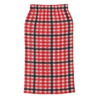 Burberry Ladies Bright Red Check Lorelei Pleated Skirt In Brown