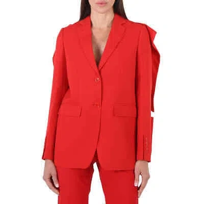Pre-owned Burberry Ladies Bright Red Grain De Poudre Wool Panel Detail Tailored Blazer