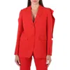 BURBERRY BURBERRY LADIES BRIGHT RED GRAIN DE POUDRE WOOL PANEL DETAIL TAILORED BLAZER JACKET