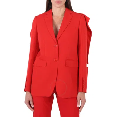 Burberry Ladies Bright Red Grain De Poudre Wool Panel Detail Tailored Blazer Jacket