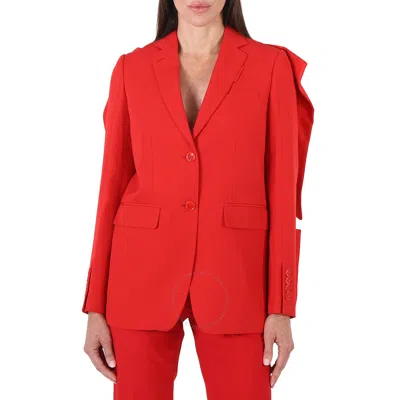 Burberry Ladies Bright Red Grain De Poudre Wool Panel Detail Tailored Blazer Jacket In Black