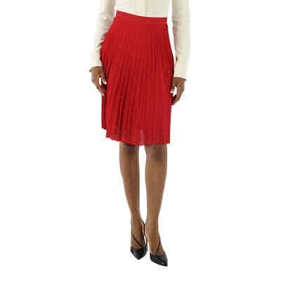 Pre-owned Burberry Ladies Bright Red Monogram Print Plated Skirt
