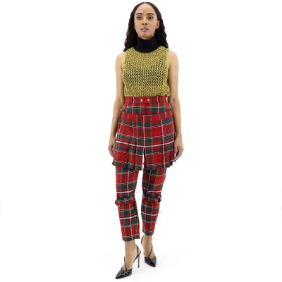 Burberry Ladies Bright Red Royal Tartan Punk Trousers