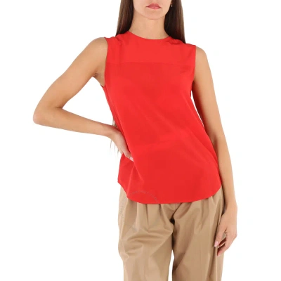 Burberry Ladies Bright Red Sleeveless Silk Crepe De Chine Top