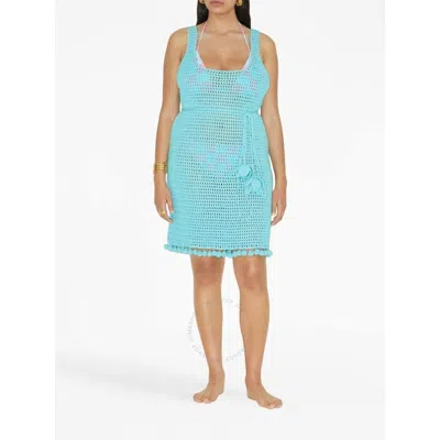 Burberry Ladies Bright Topaz Blue Crochet Mini Dress