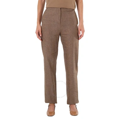 Burberry Ladies Brown Cashmere Check Linen Wool Cashmere Trousers