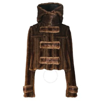 Burberry Ladies Brown Reconstructed Faux Fur Duffle Coat