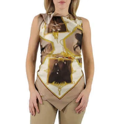 Pre-owned Burberry Ladies Brown Sleeveless Montage Print Silk Top, Brand Size 4 (us Size