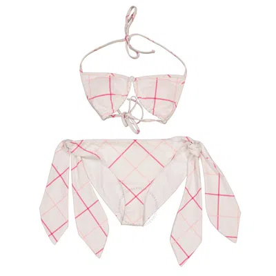 Burberry Ladies Bubblegum Check Stretch Nylon Triangle Bikini Swimsuit In Pink