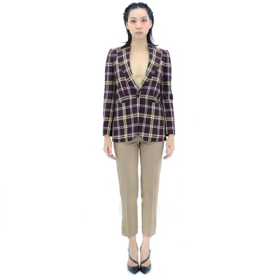 Burberry Ladies Burgundy Check Wool Twill Blazer In Burgundy Chk