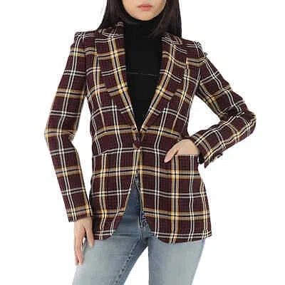 Pre-owned Burberry Ladies Burgundy Check Wool Twill Blazer In Red