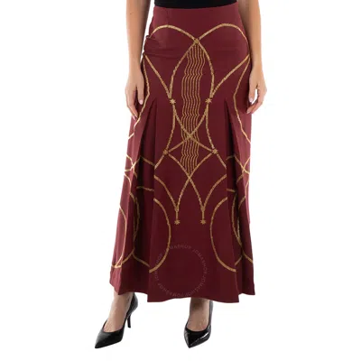 Burberry Ladies Burgundy Lucile Printed Maxi Skirt In Red