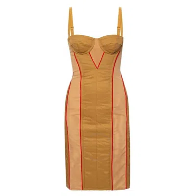 Burberry Ladies Camel Alanis Corset Mini Dress In Yellow