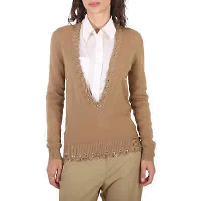 Pre-owned Burberry Ladies Camel Chain Detail Cashmere Sweater In Beige