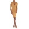 BURBERRY BURBERRY LADIES CAMEL CUT-OUT DETAIL KNITTED LONG-SLEEVE DRESS