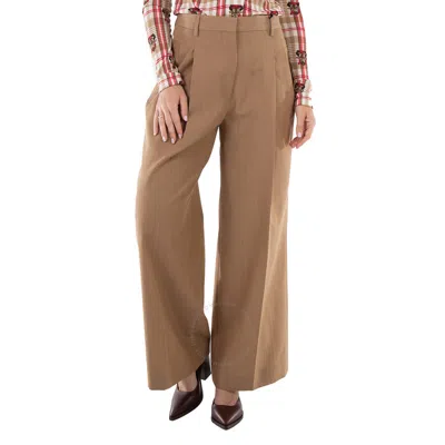 Burberry Ladies Camel Melange Madge Wool Twill Wide Pants In Yellow