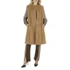 BURBERRY BURBERRY LADIES CAMEL SLEEVELESS MID-LENGTH SINGLE-BREASTED COAT