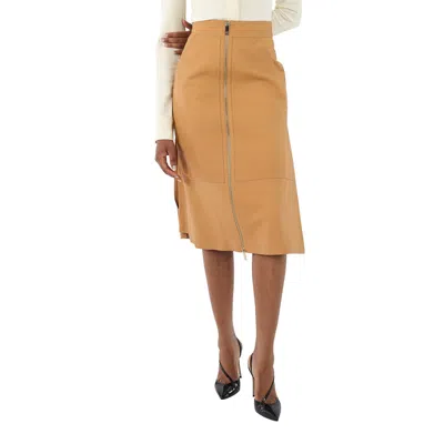 Pre-owned Burberry Ladies Caramel Lambskin High-waisted Skirt In Brown