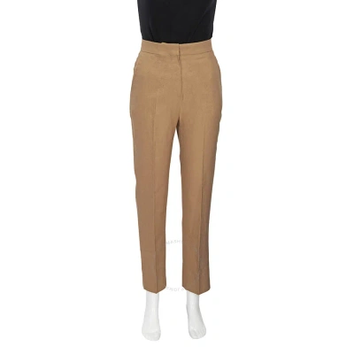 Burberry Ladies Ceramic Brown Cotton Linen Tailored Trousers