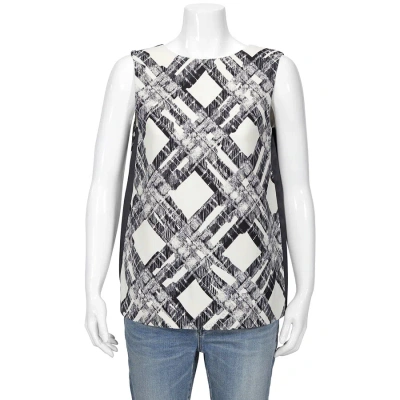 Burberry Ladies Check Print Wool Silk V-back Top In Stone