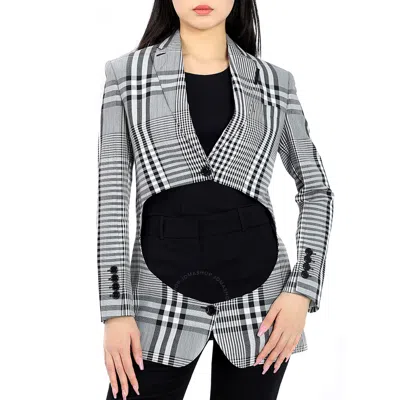 Burberry Ladies Check Single-breasted Technical Blazer In Black