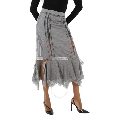 Burberry Ladies Cloud Grey Chantilly Lace And Wool Jersey Skirt