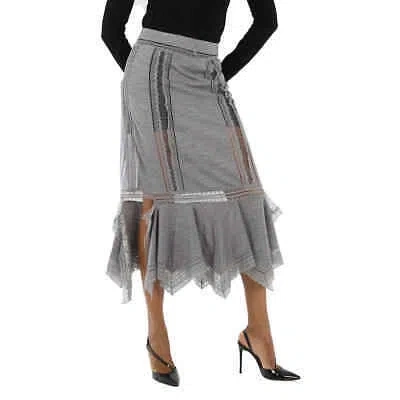 Pre-owned Burberry Ladies Cloud Grey Chantilly Lace And Wool Jersey Skirt In Gray